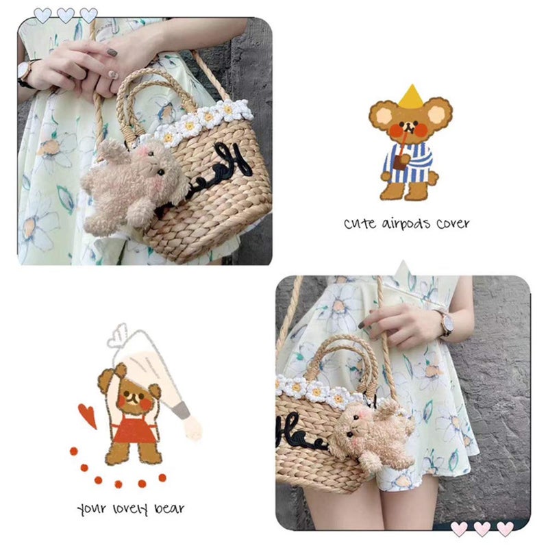 SGVAHY Furry Case for AirPods Pro 2nd/1st Generation Funny Cute 3D Cartoon Plush Design Bear Beige Soft Warm Fluffy AirPod Pro 2 Cover with Keychain Kawaii Anti-Fall Protective Case Women Girls - Image 5